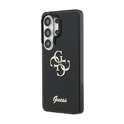 Juodas originalus dėklas su Guess IML 4G Script Metal Logo, skirtas telefonui Samsung Galaxy S26 Ultra