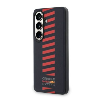 Tamsiai mėlynas dėklas Samsung Galaxy S26 su Red Bull Racing dizainu ir raudonomis diagonaliomis juostomis