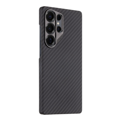 Juodas Tactical MagForce Aramid dėklas telefonui Samsung Galaxy S26 Ultra su karboninio pluošto raštu