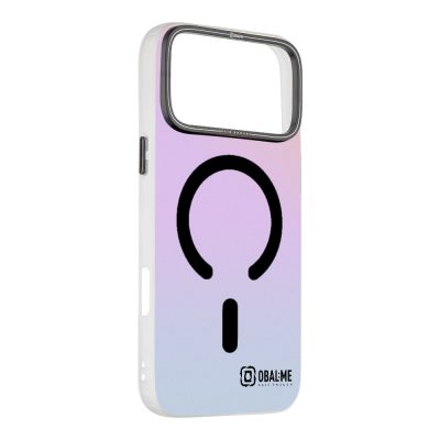 Juodas dėklas Apple Iphone 17 Pro Max OBAL ME HoloMag su violetiniu ir mėlynu blizgiu paviršiumi ir juodu logotipu