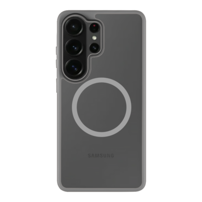 Šviesiai pilkas dėklas Samsung Galaxy S26 Ultra su dideliu apvaliu motyvu ant nugaros