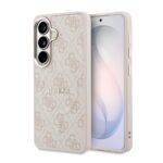 Rausvas dėklas telefonui Samsung Galaxy S26 su Guess PU Leather 4G Gold Frame Magnetic dizainu ir logotipu