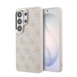 Rausvas dėklas telefonui Samsung Galaxy S26 Ultra su GUESS PU Leather 4G auksine rėmele ir monograminiu paviršiumi