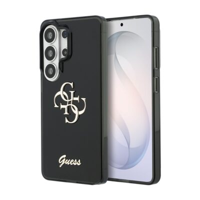 Juodas dėklas su Guess IML 4G Script Metal Logo logotipu Samsung Galaxy S26 Ultra