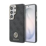 Juodas Guess dėklas iš PU odos su monogramos raštu ir aukso spalvos kameros rėmeliu.