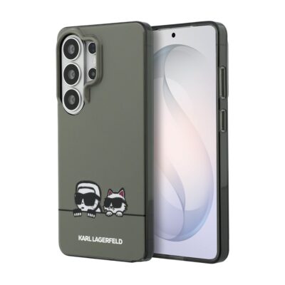 Juodas Karl Lagerfeld IML K&CH Peekaboo Logo dėklas Samsung Galaxy S26 Ultra, matomi du katinai su akiniais prie apatinės dalies