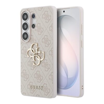 Rausvas PU odos deklas Samsung Galaxy S26 Ultra su kartotu GG monograma ir aukso spalvos logotipu