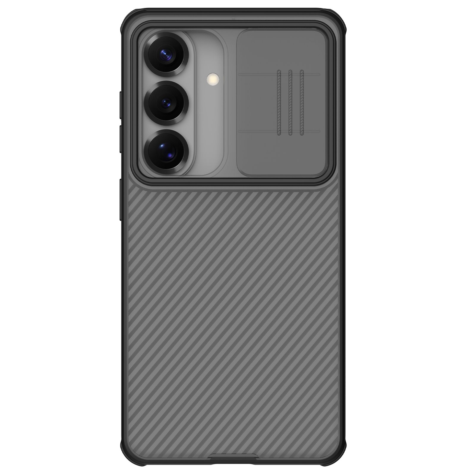 Skaidrus Juodas deklas Nillkin CamShield PRO Samsung Galaxy S26 Skaidrus juodas deklas Nillkin CamShield PRO Samsung Galaxy S26, matomas kameros modulis ir diagoninis rastas apacioje