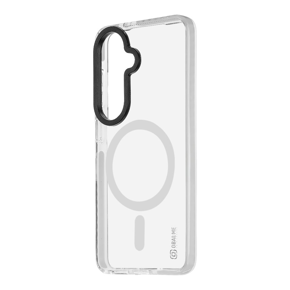 Baltas dėklas Samsung Galaxy S26 OBAL:ME MagNetix Bumper Skaidrus dėklas su juoda kamerų apsauga, skirtas Samsung Galaxy S26 OBAL:ME MagNetix Bumper