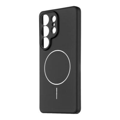 Juodas dėklas Samsung Galaxy S26 Ultra su baltu apskritimo motyvu ant nugaros