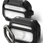 Juodas Apple Airpods Pro 3 Ringke UX Magnetic MagSafe dėklas su skaidriu galiniu langeliu.