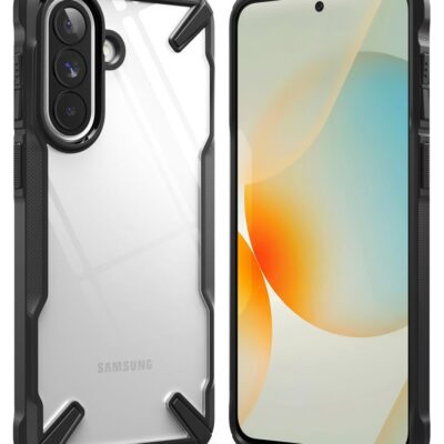 Juodas dėklas Samsung A57 5G Ringke Fusion X su permatine nugara ir tvirtais rėmeliais