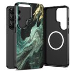 Verde Aura deklas Samsung Galaxy S26 Ultra Tech-Protect Lamano Magsafe su zalia marmoro nugara ir juodu remu