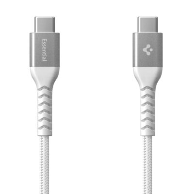 Baltas kabelis SPIGEN EB10010CCA ESSENTIAL TYPE-C CABLE 100W 100CM, dvi USB-C jungtys.