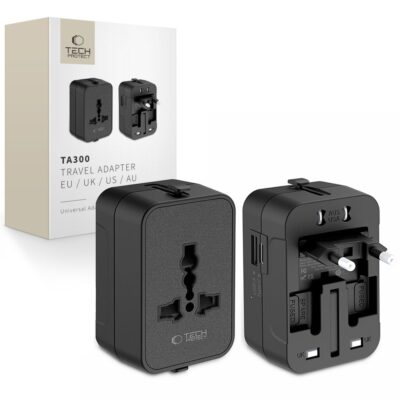 Juodas TECH-PROTECT TA300 Travel Adapter EU UK US AU kelioninis adapteris su dėžute