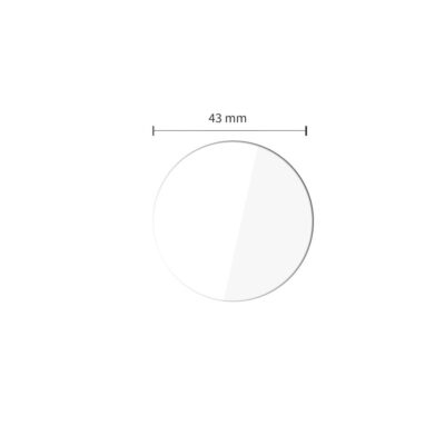 Skaidrus apsauginis stiklas pavaizduotas kaip apvali plokštelė su blyškiu atspindžiu