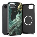 Verde aura dėklas Apple Iphone 16E / 17E Lamano MagSafe, marmurinio žalio paviršiaus su aukso akcentais