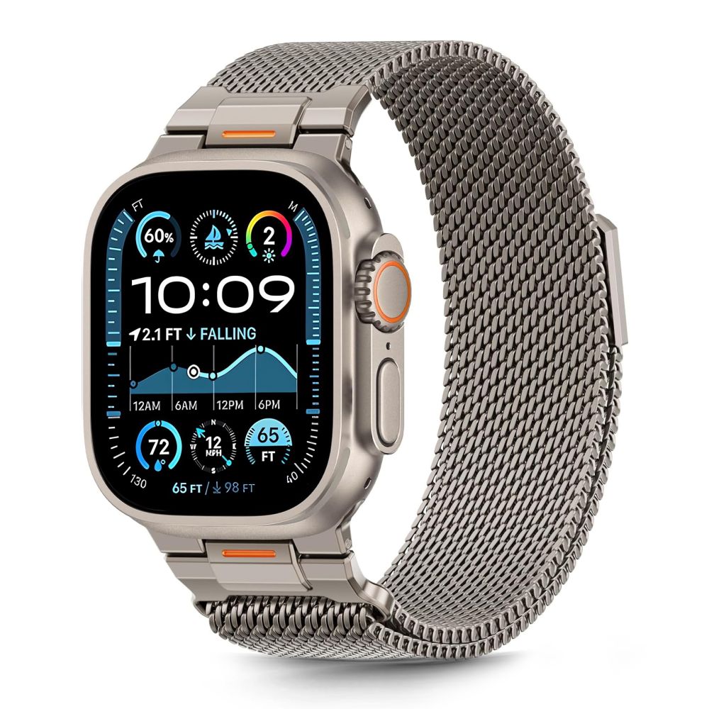 Titano spalvos apyrankė Apple Watch 8 9 10 11 SE Ultra Milano Vanguard Titano spalvos apyranke Apple Watch su milano stiliaus metaline tinkleline apyranke