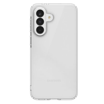 Skaidrus dėklas Samsung Galaxy A37 5G, permatomas dizainas su kameros blokui apsauga.