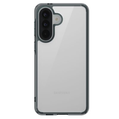 Skaidrus dėklas Samsung Galaxy A57 5G Spigen Ultra Hybrid su tamsiu rėmeliu ir išpjova kameros zonai.