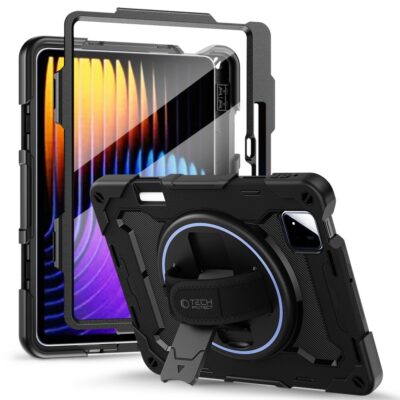 Juodas dėklas Xiaomi Pad 7 7 Pro 8 8 Pro 11.2 Tech-Protect Solid 360 su apvaliu laikikliu