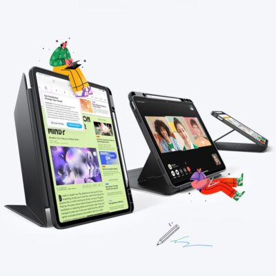 Juodas deklas Apple iPad Air 13 1/2/3 2024-2026 su Esr Flip Hybrid laikikliu