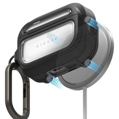 Juodas Ringke UX Magnetic MagSafe déklas Apple AirPods Pro 3 su karabinu