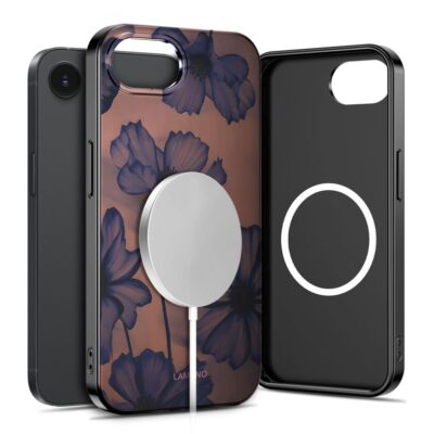 Veltvet night dėklas Apple Iphone 16E / 17E su floriniu dizainu ir MagSafe plokštele ant nugaros