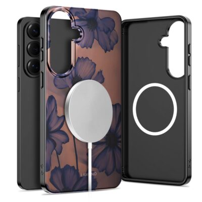 Veltvet night dėklas Samsung Galaxy A57 5G Tech-Protect Lamano Magsafe su gėlių dizainu ir magnetiniu laikikliu