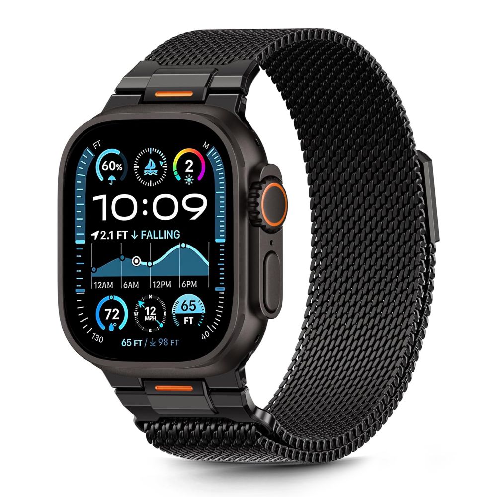 Juoda apyrankė Apple Watch 8 9 10 11 SE Ultra Milano Vanguard Juoda apyrankė Apple Watch laikrodio 44-49 mm serijai Tech-Protect Milano Vanguard