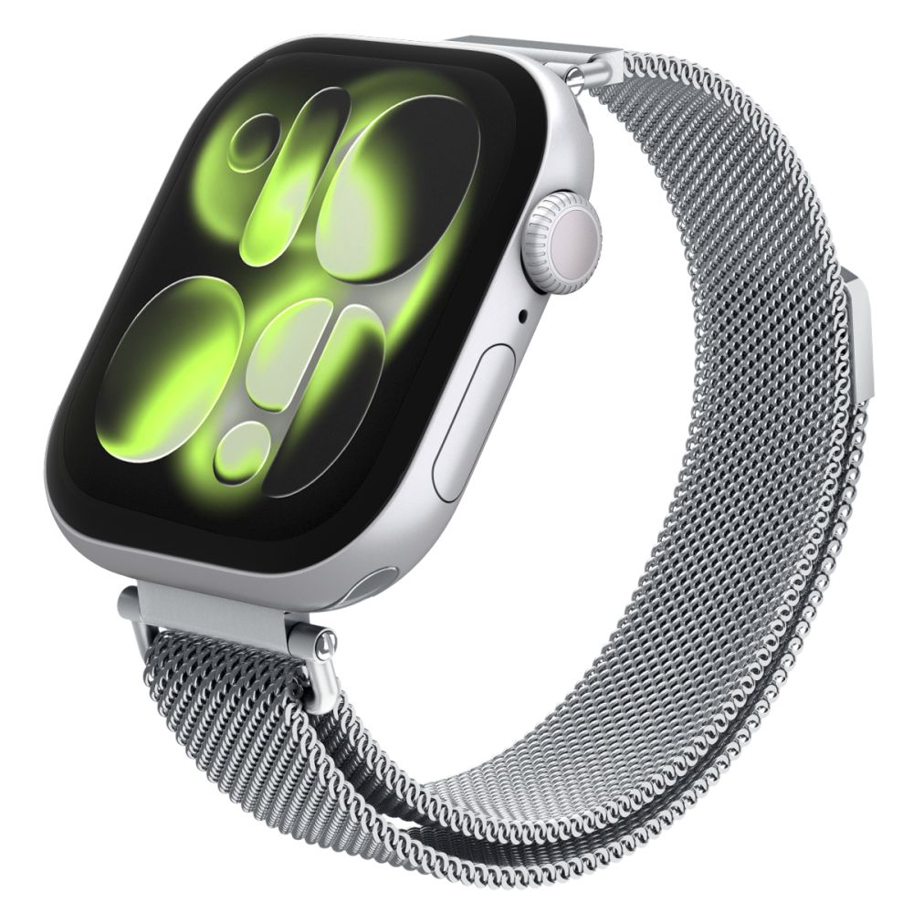 Sidabrine apyranke Apple Watch 8 9 10 11 SE Spigen WBM4 Band Sidabrine apyranke Apple Watch milanese stiliaus metalinis tinklelis