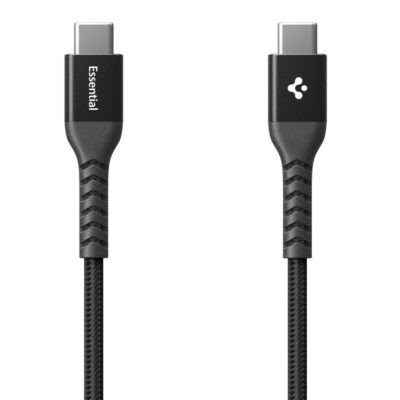 Juodas SPIGEN EB10010CCA ESSENTIAL TYPE-C CABLE 100W 100CM kabelis su dviem USB-C kištukais