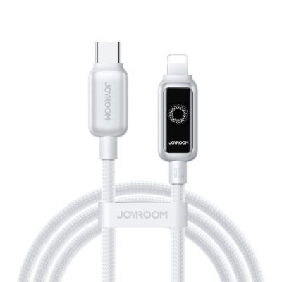 Baltas Joyroom S-A55 USB-C į Lightning kabelis su pluošto danga, 30W, 1.2m