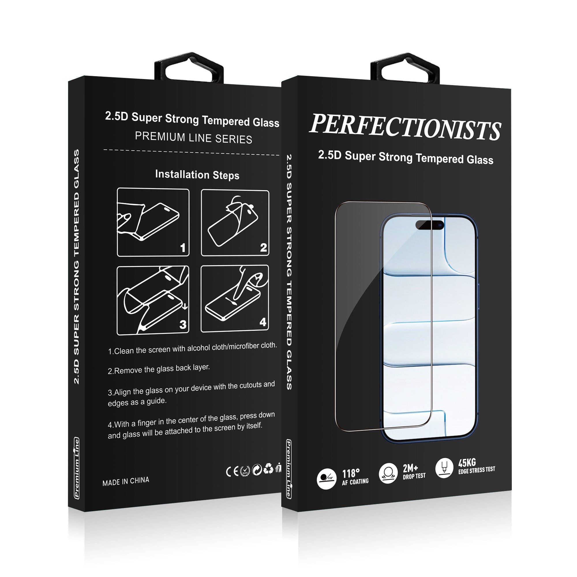 Perfectionists 2.5D Super Strong Tempered Glass Juodas apsauginis stiklas Samsung S731 S25 FE Perfectionists 2.5D Super Strong, matoma pakuotė su instrukciju paveikslėliais ir telefonu
