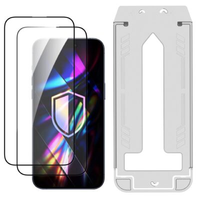 Juodas apsauginis stikliukas su aplikatoriumi 3mk Hardy Hardura 9H telefonui Apple iPhone 16 Pro / 17