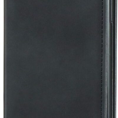 Juodas atverčiamas dėklas Xiaomi Redmi Note 15 Pro 4G Business Style, matomas priekis su trimis skylutėmis