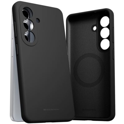 Juodas dėklas Samsung A376 A37 5G Mercury Pure Magsafe Silicon, matomos kameros skylės.