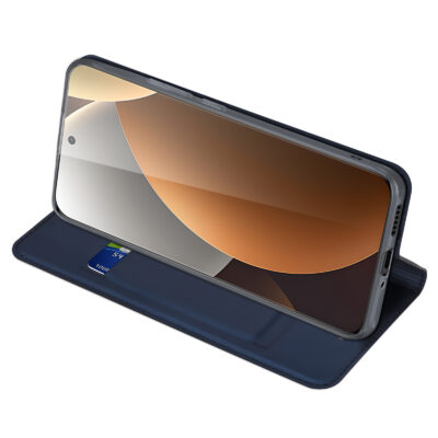 Tamsiai mėlynas atverčiamas dėklas Xiaomi Redmi Note 15 Pro Plus 5G Dux Ducis Skin Pro, matomas kortelių skyrelis.