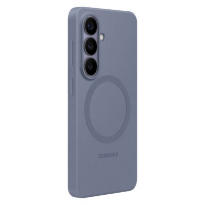 Melynas-violetinis silikoninis magnetinis dekla EF-ES942CVE Samsung Galaxy S26; matomas triju kameru blokas kairi virsaus kampas ir apvali nugaros zona