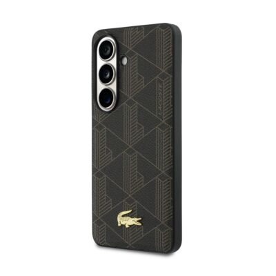 Rudas Lacoste PVC Blend Monogram Gold Logo Magnetic dėklas Samsung Galaxy S26 su geometrine tekstūra ir auksiniu logotipu