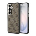 Rudas dėklas telefonui Samsung Galaxy S26 Plus su GUESS PU Leather dizainu ir juodu apsauginiu rėmu