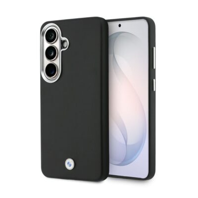 Juodas originalus deklas BMW Signature PU Leather Metal Logo magnetinis telefonui Samsung Galaxy S26 Plus