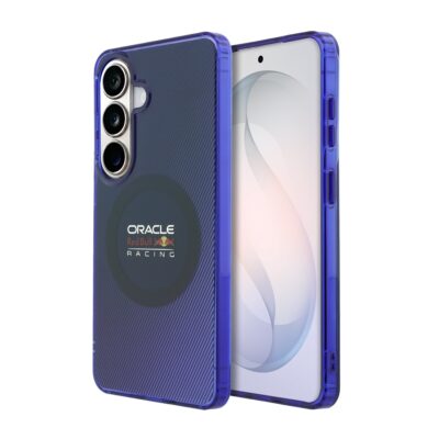 Dėklas tamsiai mėlynos spalvos su Red Bull Racing logotipu ant nugarėlės ir trigubu kamerų moduliu