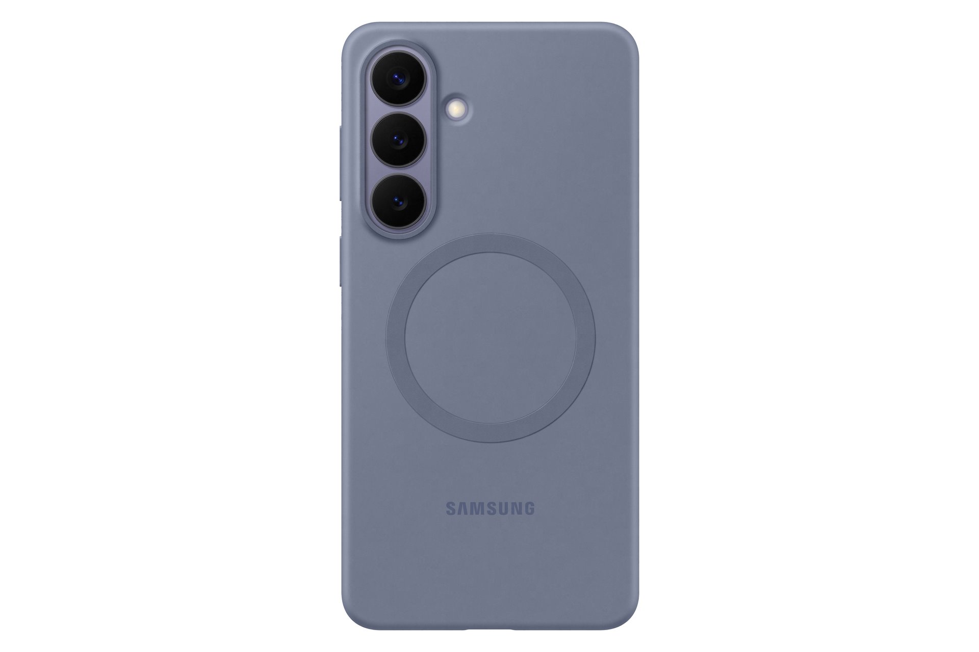 Mėlynas-violetinis originalus dėklas EF-ES947CVE Silicone Magnet telefonui Samsung Galaxy S26 Plus Melynas-violetinis originalus silikoninis magnet dėklas Samsung Galaxy S26 Plus su apskrito magneto rato motyvu