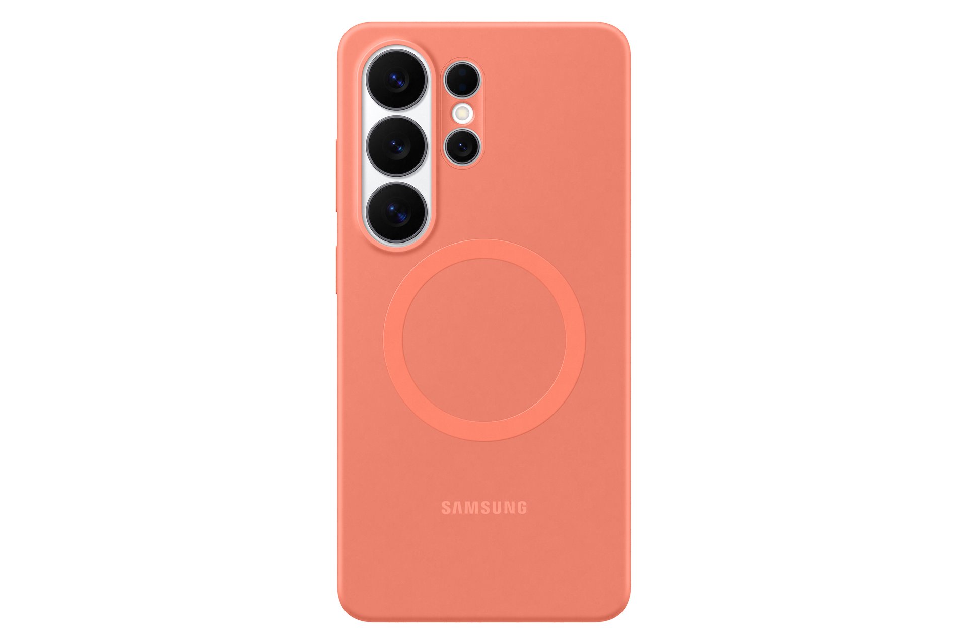 Coral silikoninis magnetinis deklas Samsung Galaxy S26 Ultra EF-ES948COE Koralines spalvos silikoninis magnetinis deklas Samsung Galaxy S26 Ultra, matomas kameros blokas viršuje kairėje.