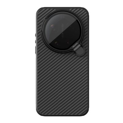Juodas deklas Xiaomi 17 Ultra su Nillkin CarboProp Aramid Magnetic, carbon fiber tekstura