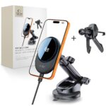Juodas telefono laikiklis "TECH-PROTECT V21 MAGNETIC MAGSAFE DASHBOARD & VENT CAR MOUNT WIRELESS CHARGER 25W QI2.2"