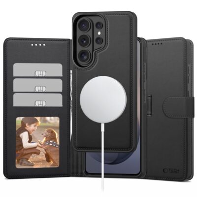 Juodas matinis atverčiamas dėklas Samsung Galaxy S26 Ultra Tech-Protect Wallet Magsafe