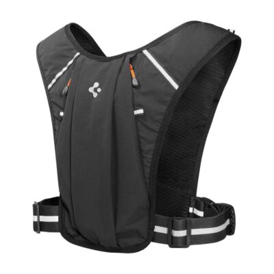 Juoda begimo liemene su oranžiniais uztrauktukais ir atsvaitinemis juostomis, SPIGEN A720 Dynamic Shield Running Vest