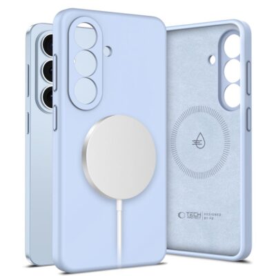 Sviesiai melynas Tech-Protect Silicone Magsafe deklas Samsung Galaxy S26 su magnetine plokste